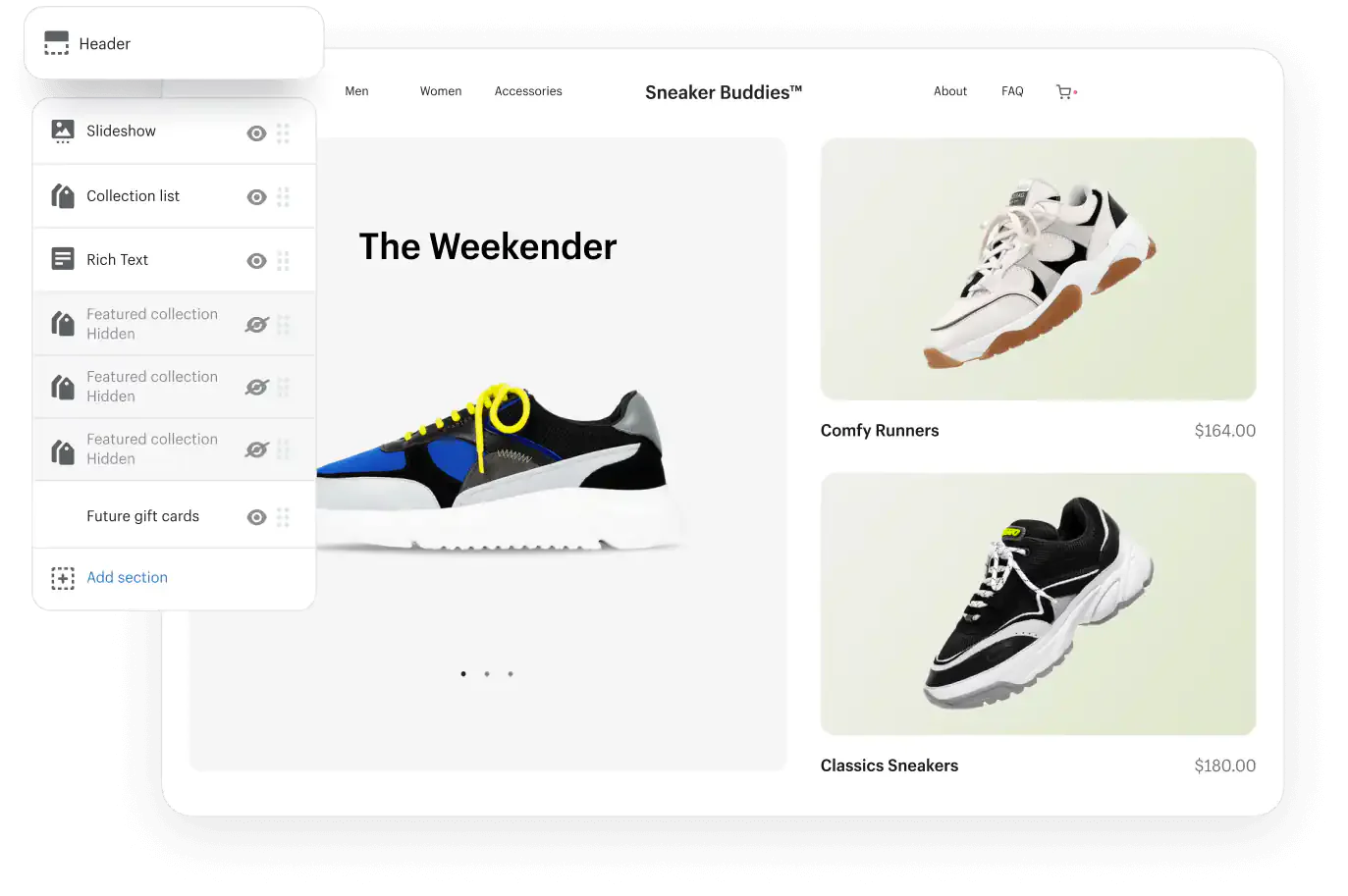 Screenshot of Shopify website builder