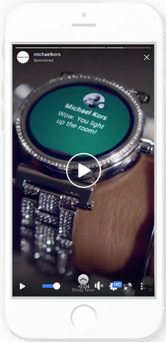 Image of an Instagram Story ad example from Michael Kors and use cases for its smart watches features