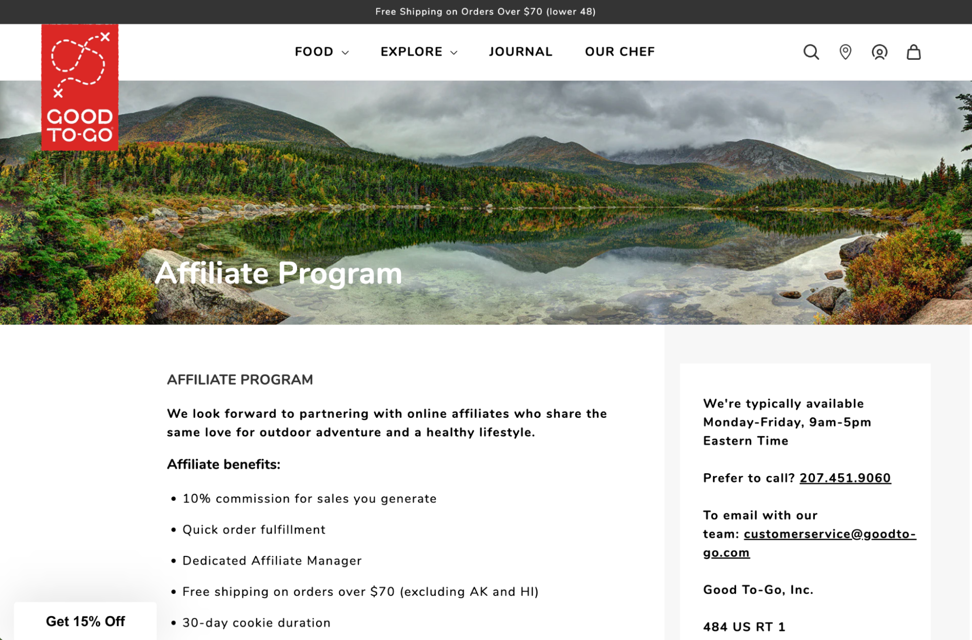 A screenshot of the Good To-Go "Affiliate Program" page