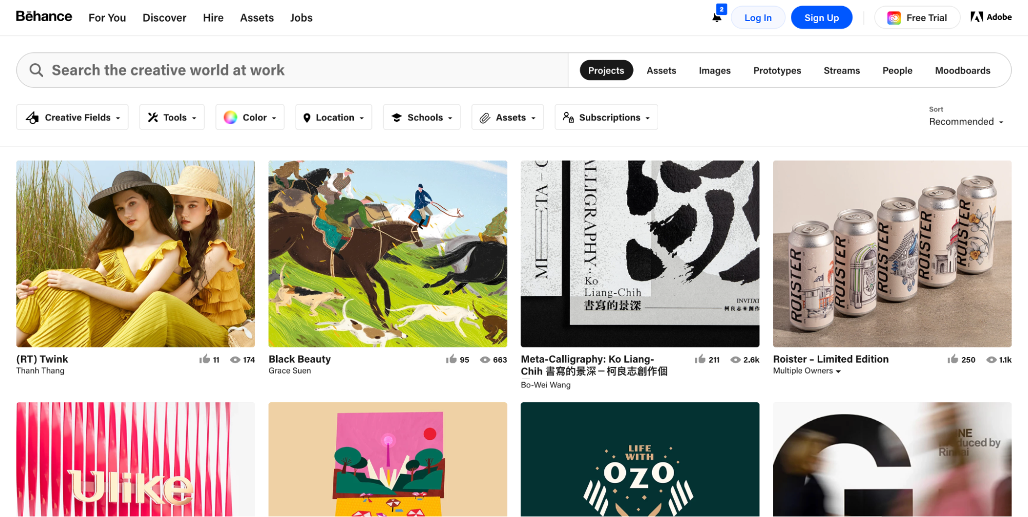 Various examples  of graphics and images from Behance’s projects page.