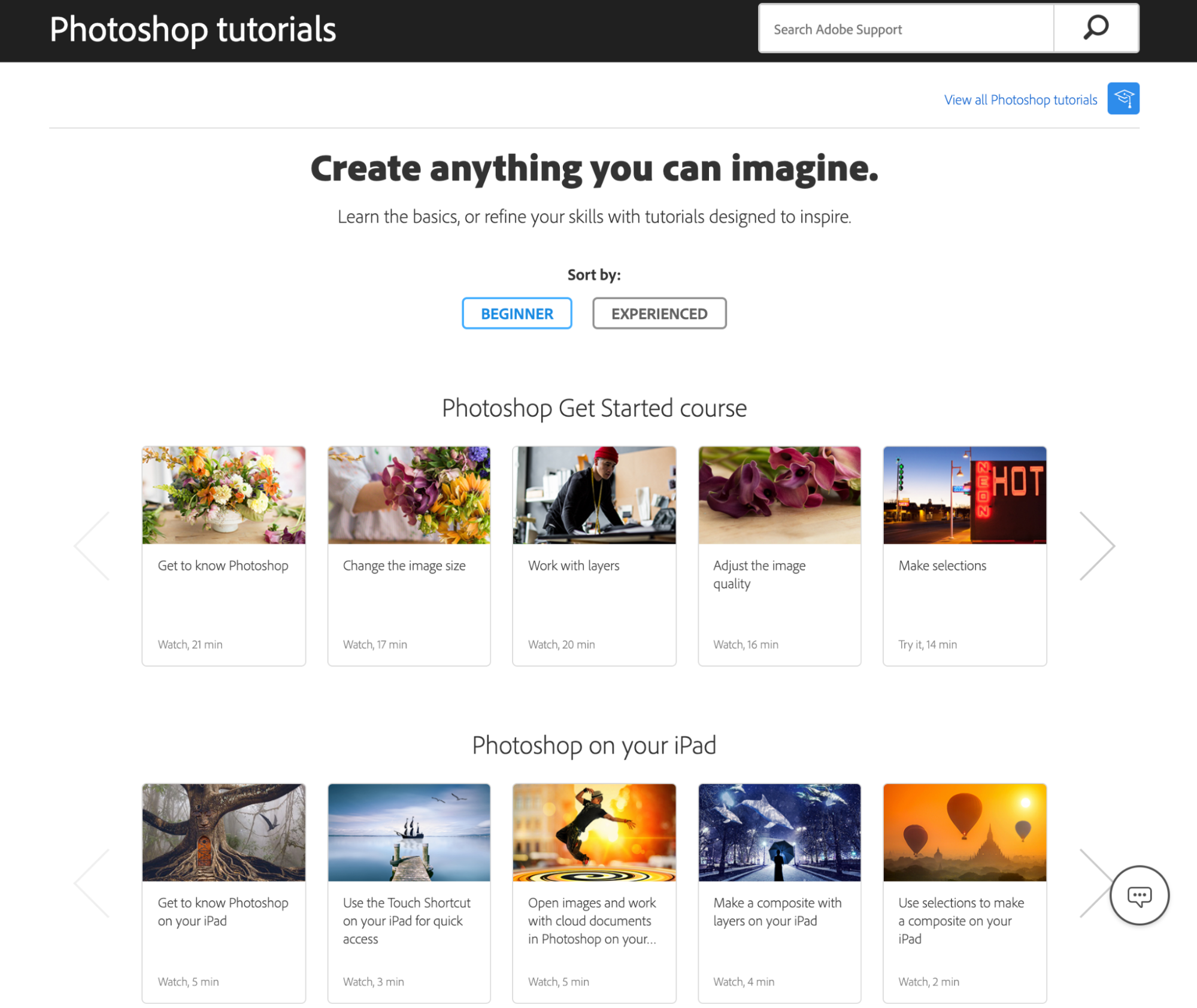 Screenshot of Adobe Photoshop Tutorials