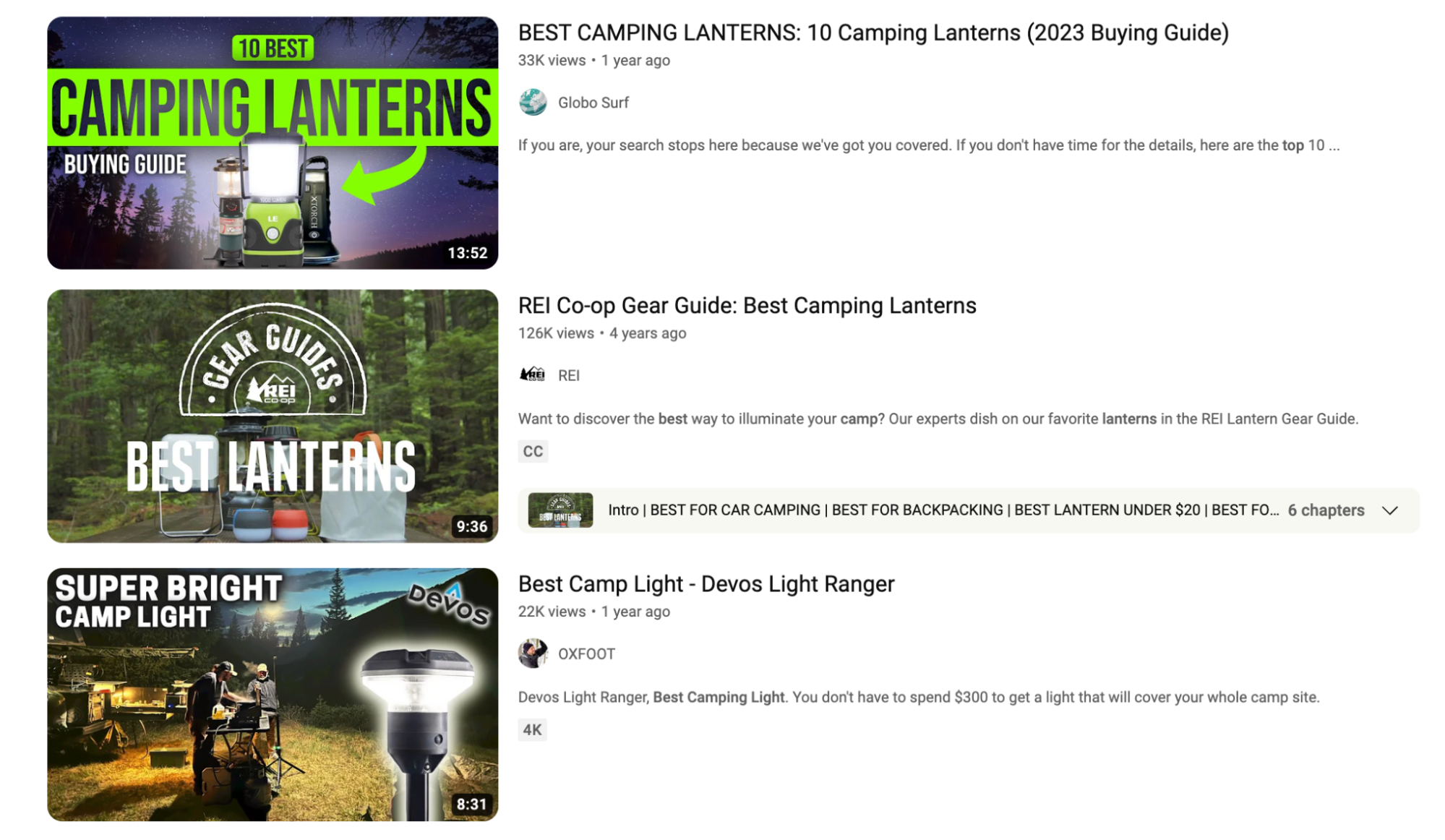 A YouTube screenshot showing colorful thumbnails