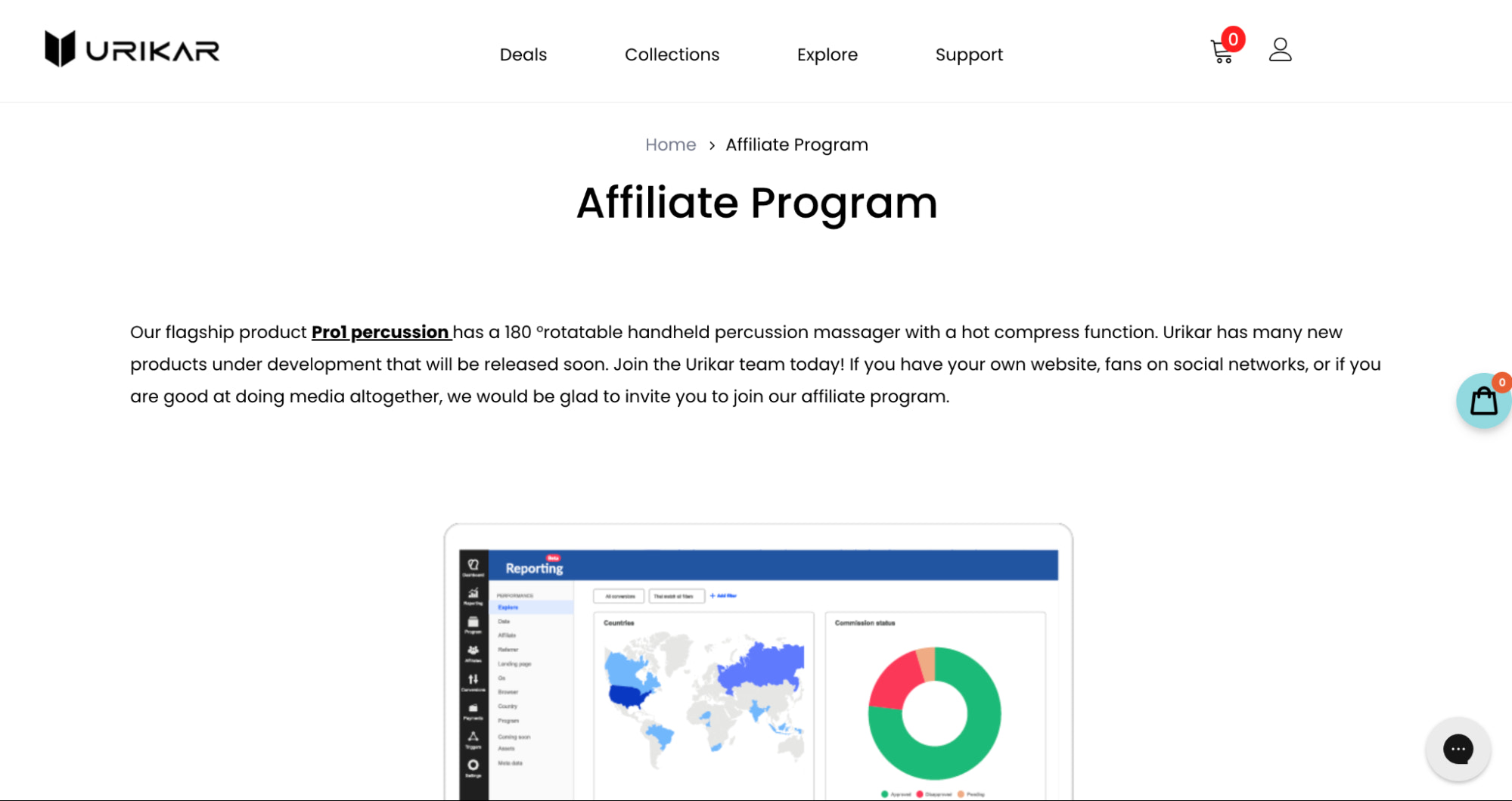 A screenshot of the Urikar "Affiliate Program" page