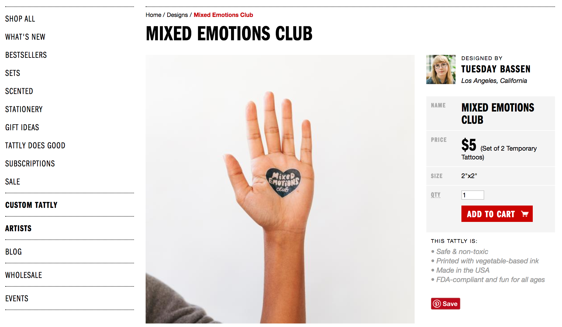 Mixed Emotions Club tattoo on palm