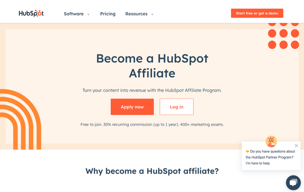 Screenshot van het affiliate-programma van HubSpot
