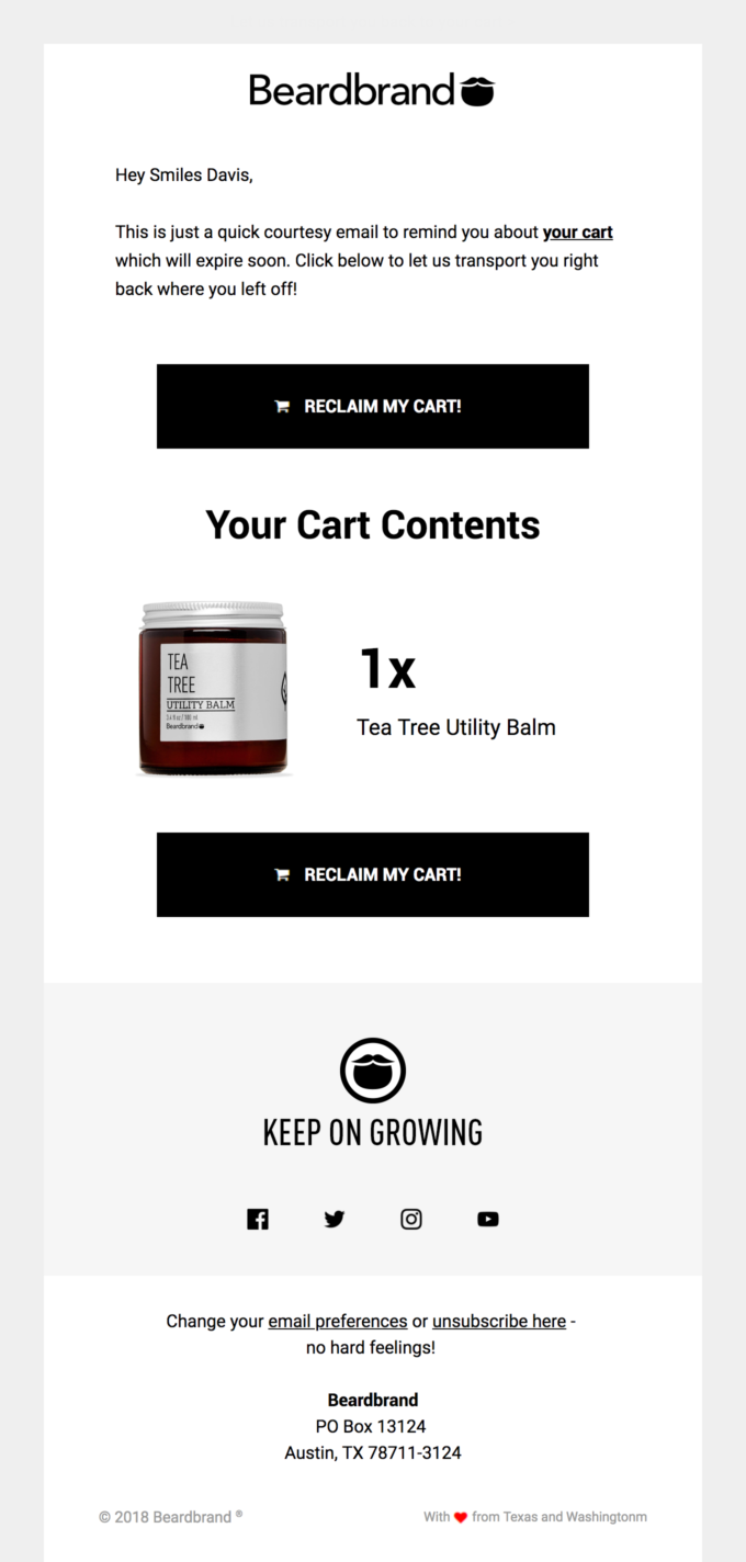 beardbrand abandoned cart email example