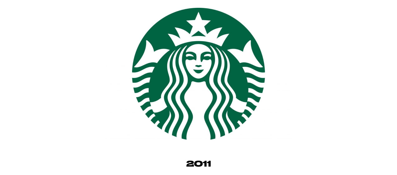 Contemporary Starbucks logo which was designed in 2011. The siren from the previous logo remains unchanged, except that the background is now green instead of black. The logo is still circular, but all words and borders have been removed.