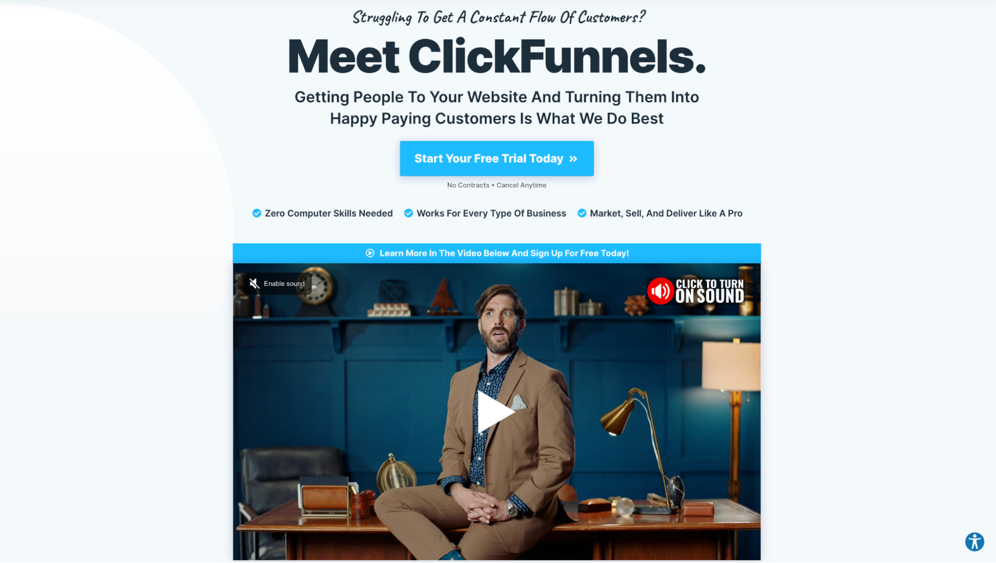 Capture d'écran du site ClickFunnels