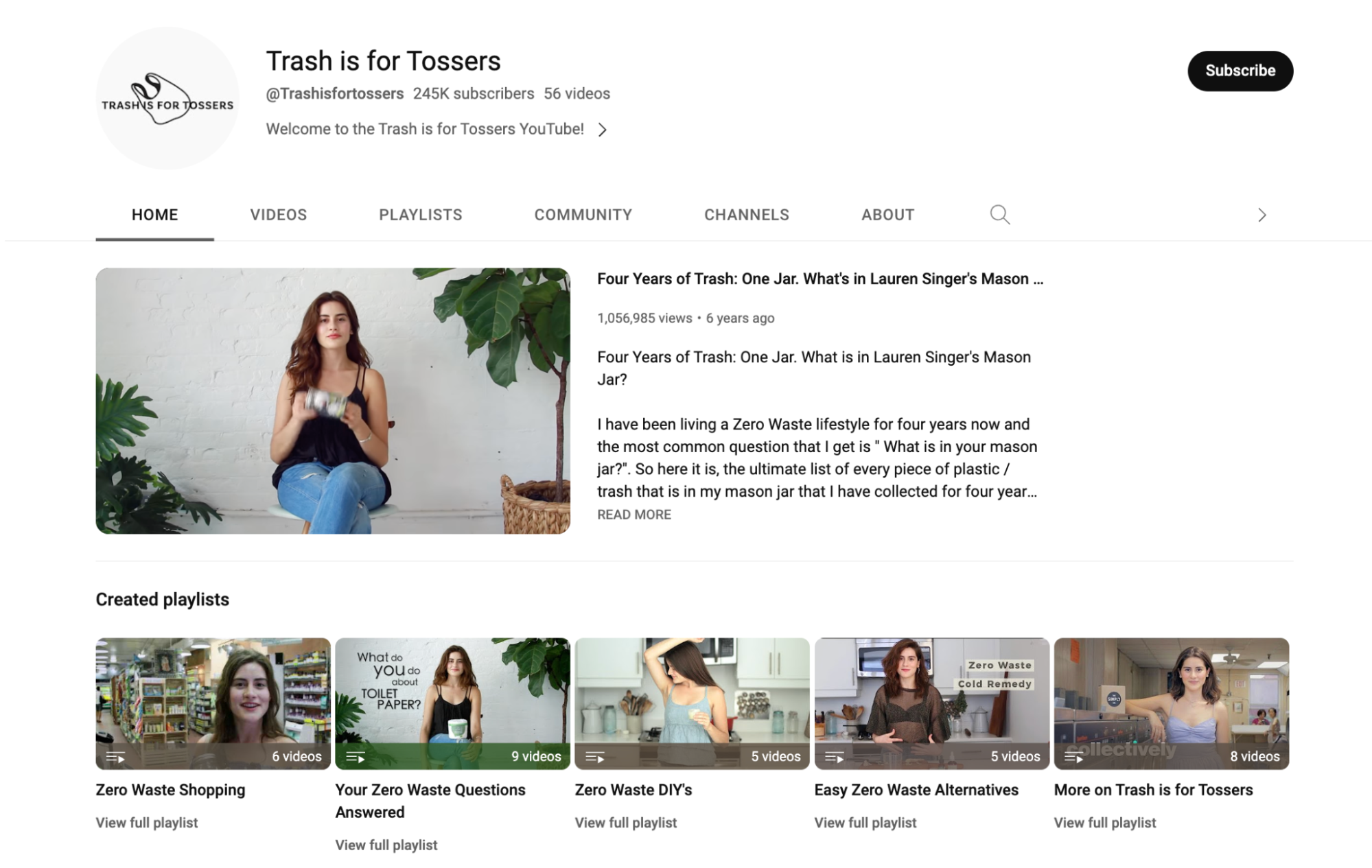 Capture d'écran de la page YouTube "Trash is for Tossers".