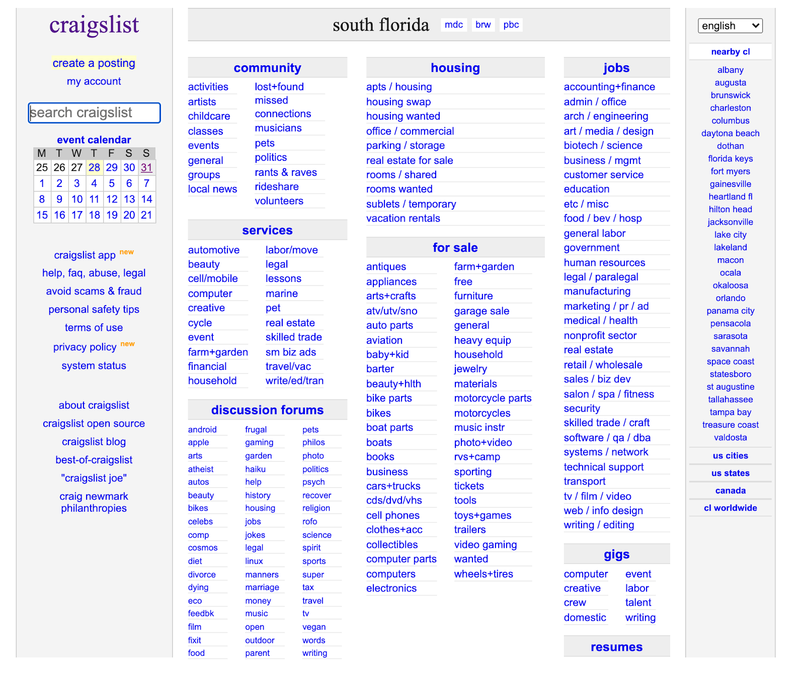 Lists of blue hyperlinked text with gray headings and gray sidebars.