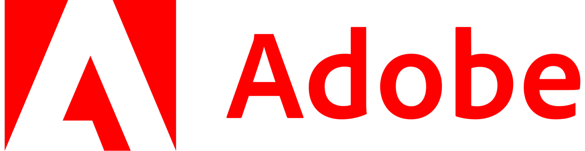 The Adobe logo includes the brand name and a stylized white A against a square red backdrop