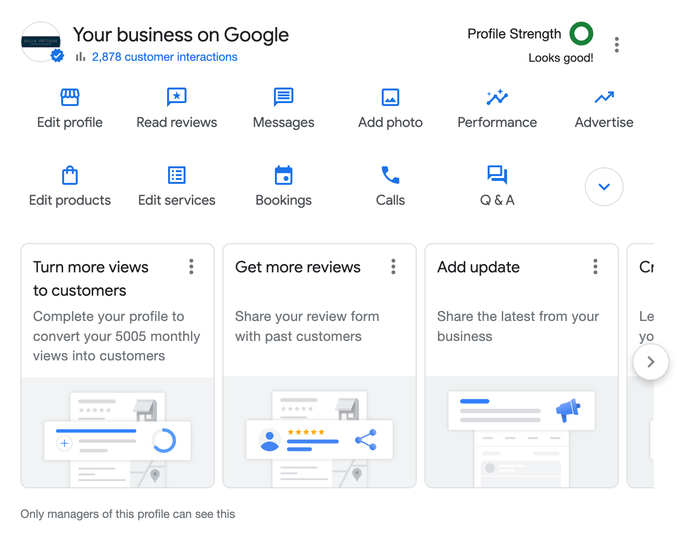 screenshot of a Google Business profile interface
