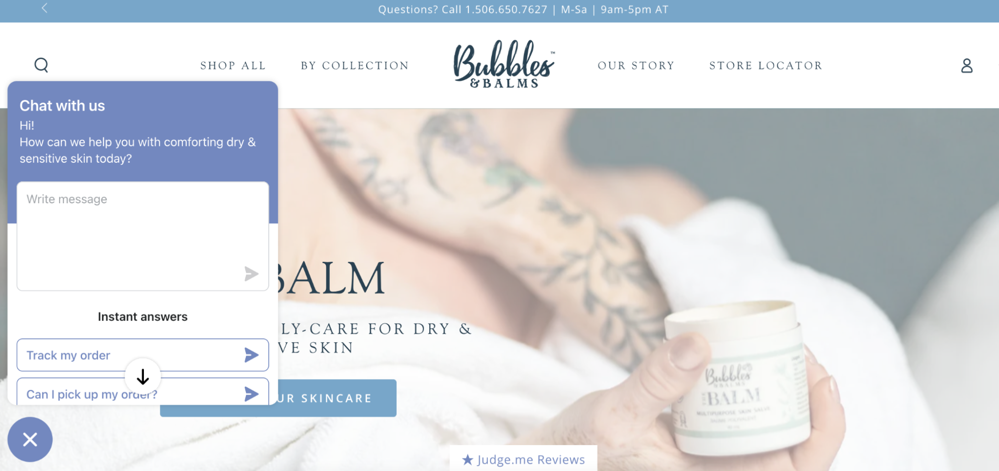 Screenshot of Bubbles &amp; Balms homepage