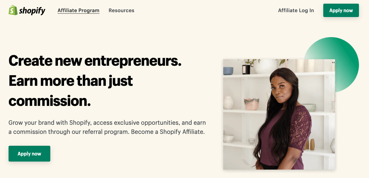A screenshot of Shopify's Affiliate Program page