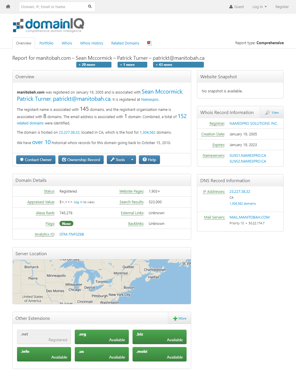 DomainIQ domain history info