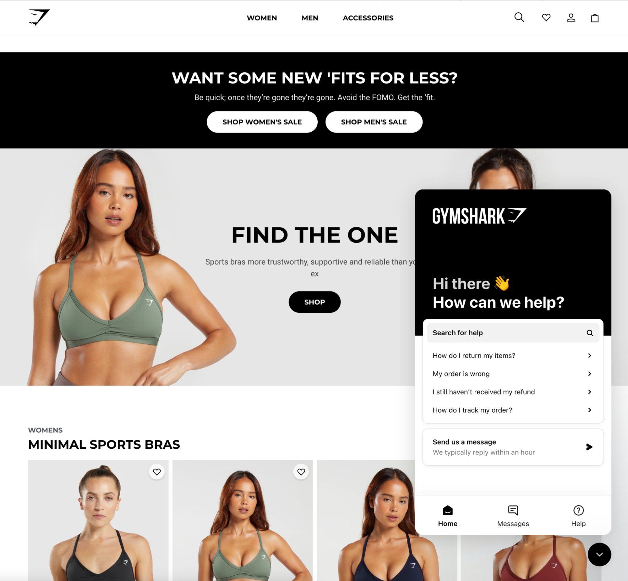 Image of chatbot on Gymshark’s website