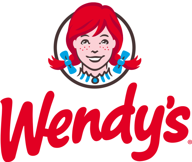 The Wendy’s logo includes the brand name and an illustrated picture of a woman’s smiling face