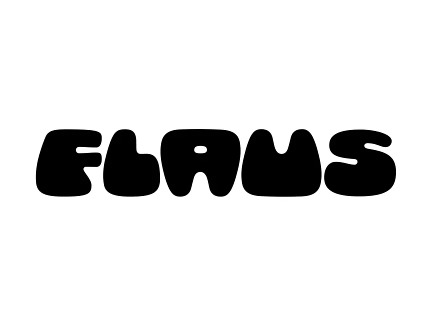 The Flaus logo is written in solid black letters that represent teeth