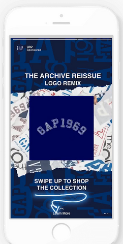 Image of an Instagram Story ad example from GAP using a clear instructions in its CTA to buy products