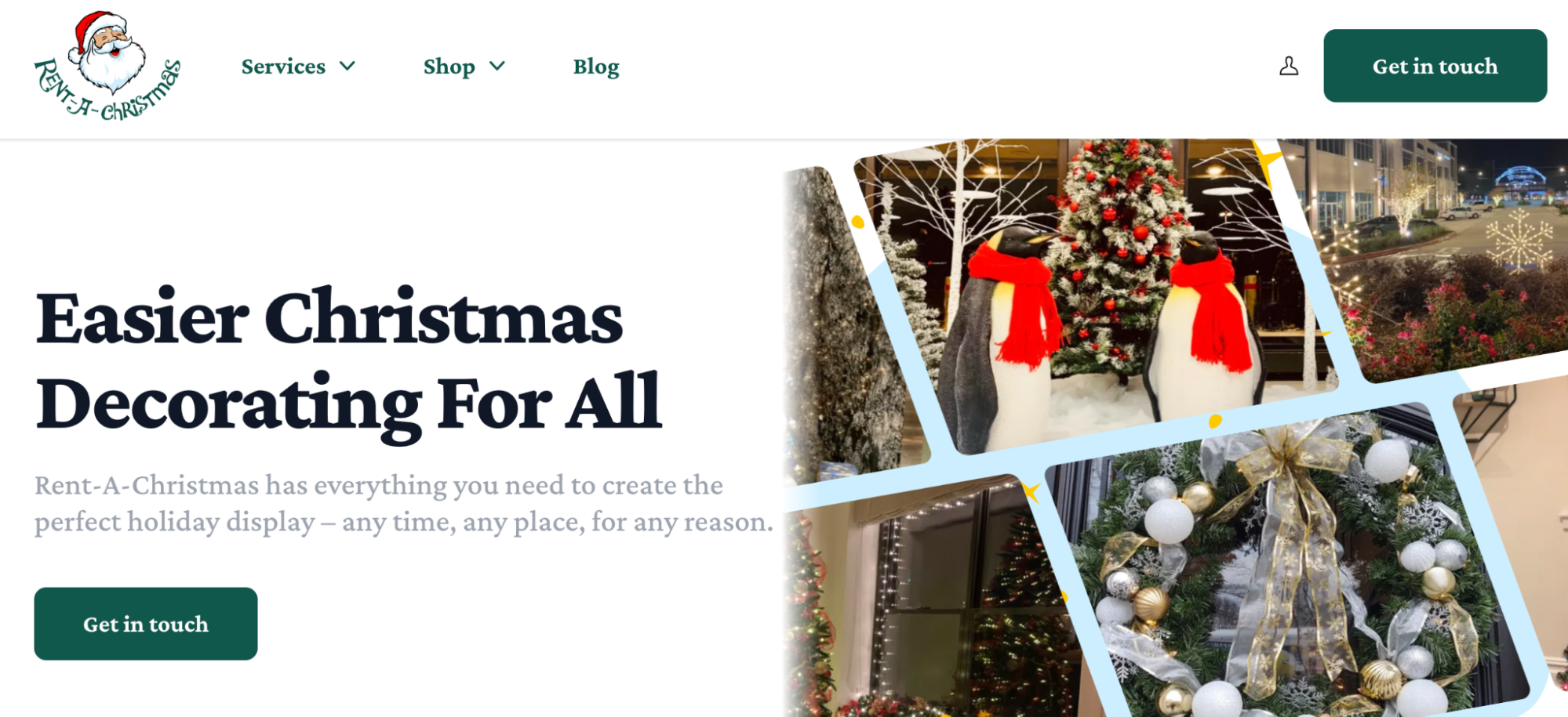 Screenshot of Rent-A-Christmas website homepage