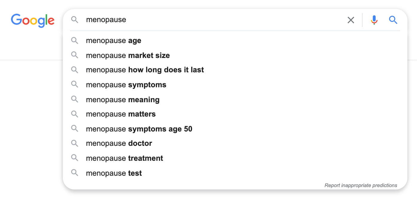 谷歌搜索建议更年期