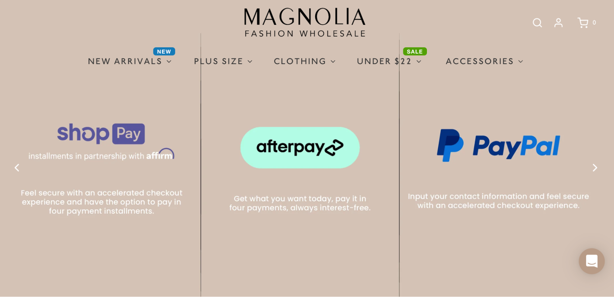 Screenshot of Magnolia fashion Wholesale website