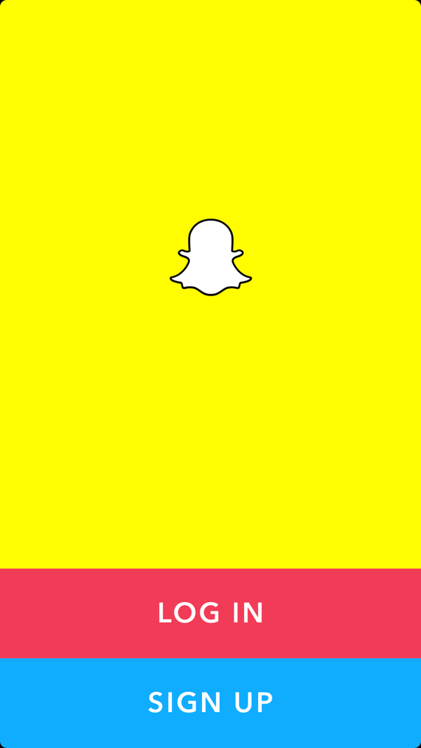 The login and sign-up screen when you download Snapchat.