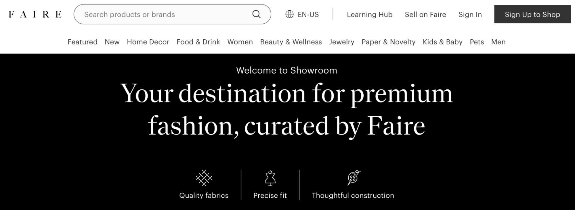 Screenshot of Faire Showroom