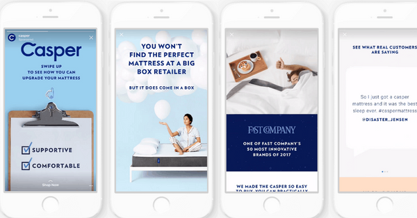 Image example of an Instagram story ad by Casper using a CTA in its frames