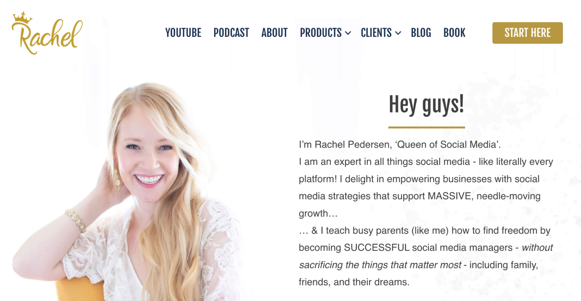 Screenshot of Rachel Pederson website homepage