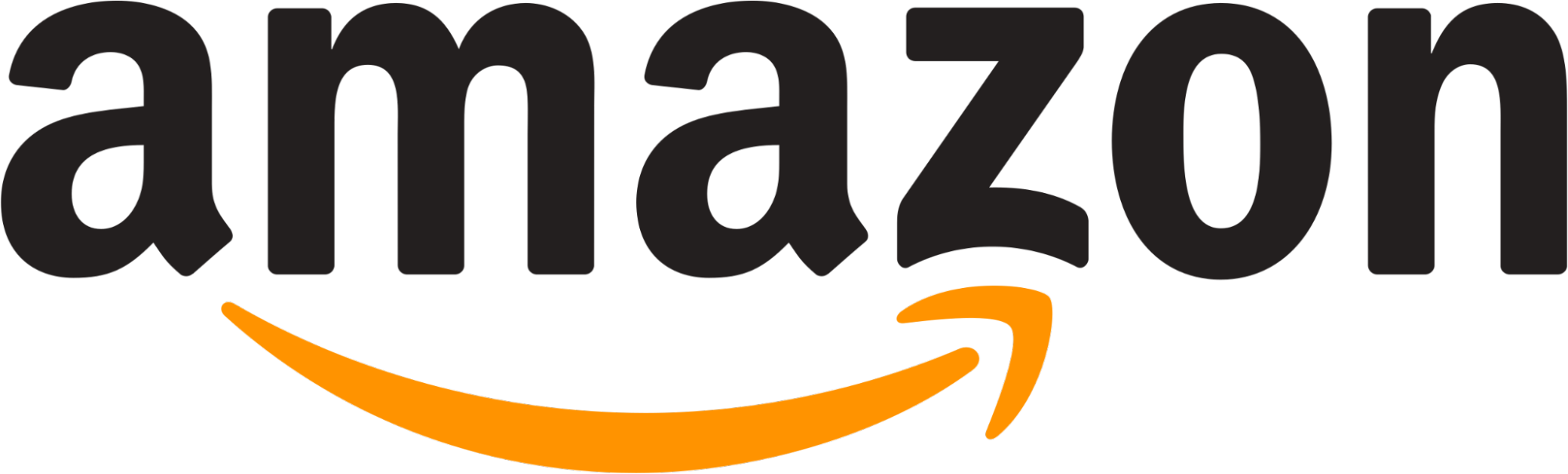 The Amazon logo is written in lowercase black font with an orange hand-drawn arrow at the bottom