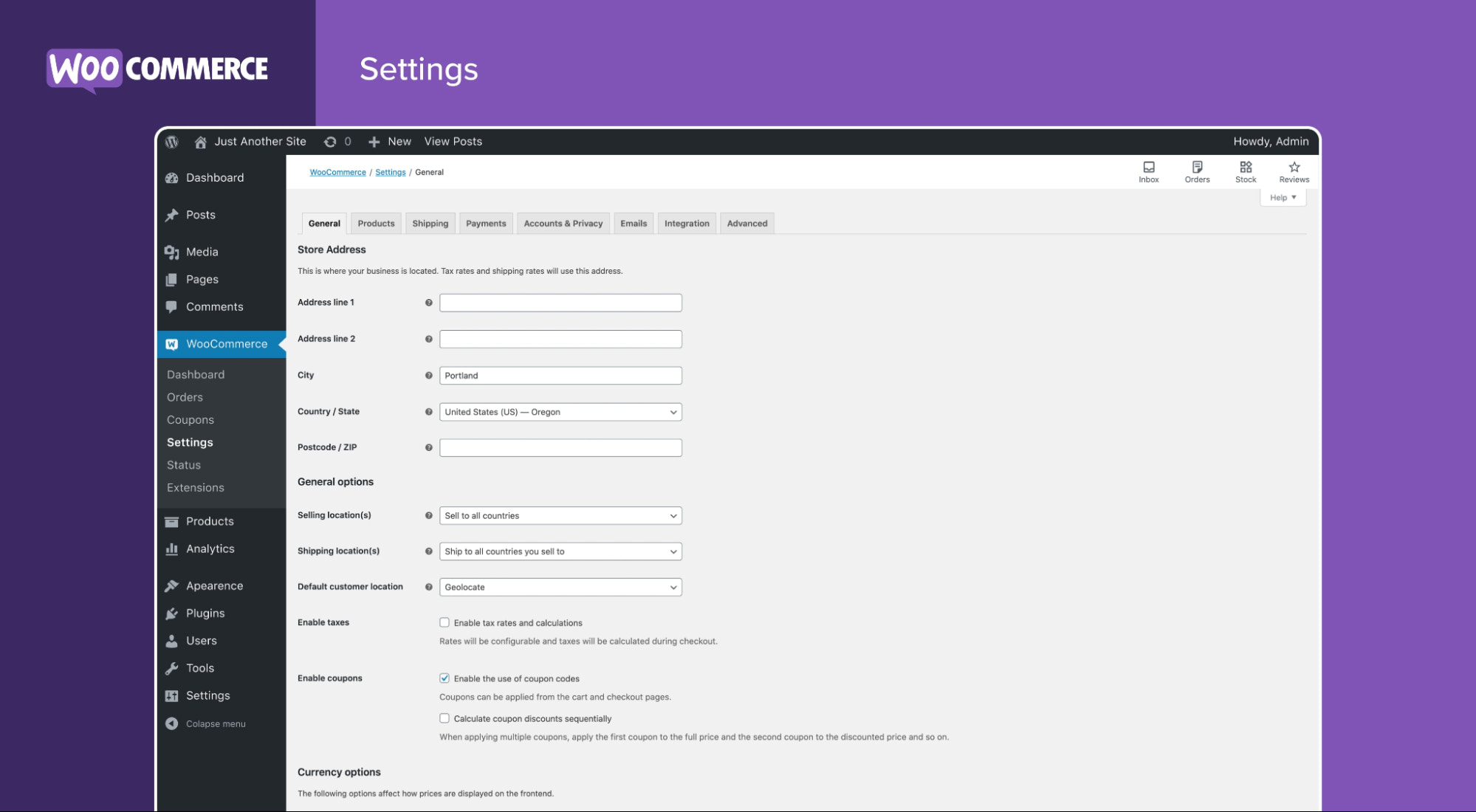 screenshot of WooCommerce