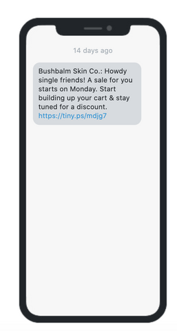 Ein Unternehmen sendet eine Ankündigung vor einem Flash Sale per SMS