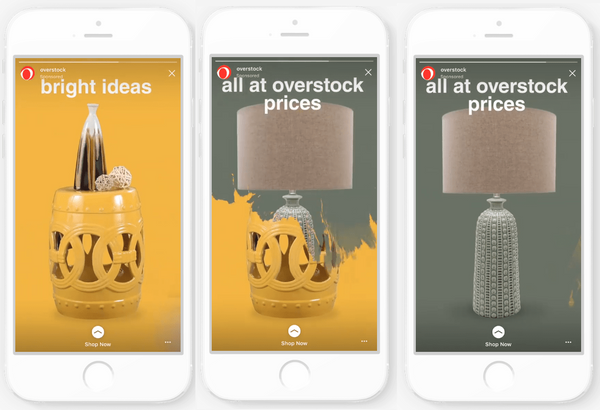 Image of an Instagram Story ad example from Overstock using a carousel to showcase different products in stock