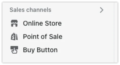 Sales channel menu in Shopify admin showing Buy Button enabled