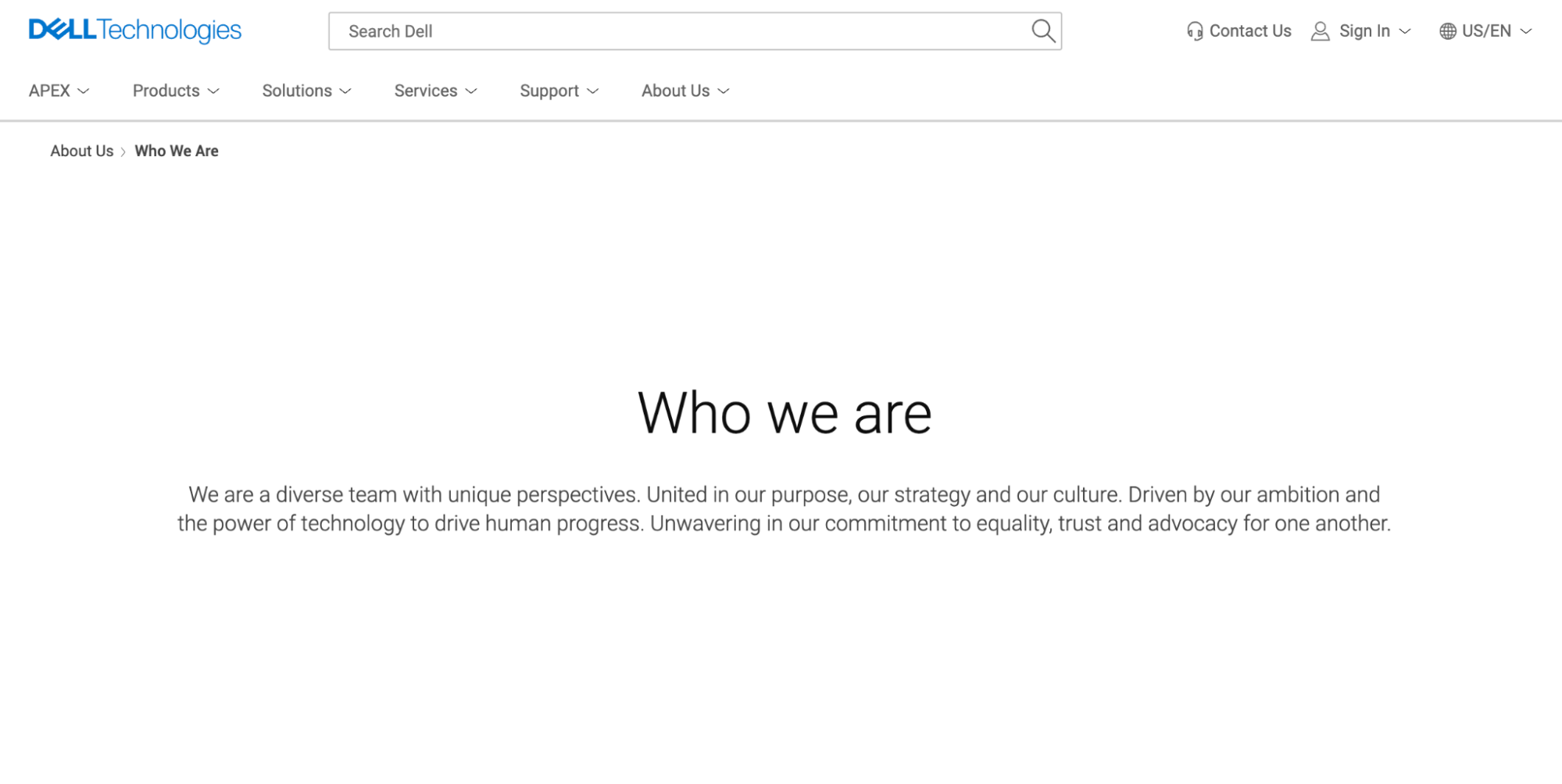 Screenshot of Dell vision statement