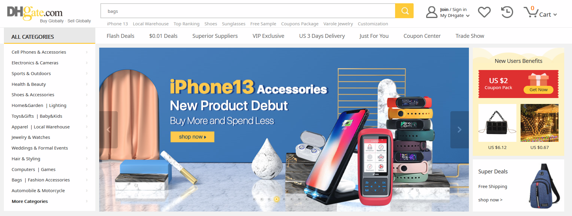 dhgate homepage screenshot