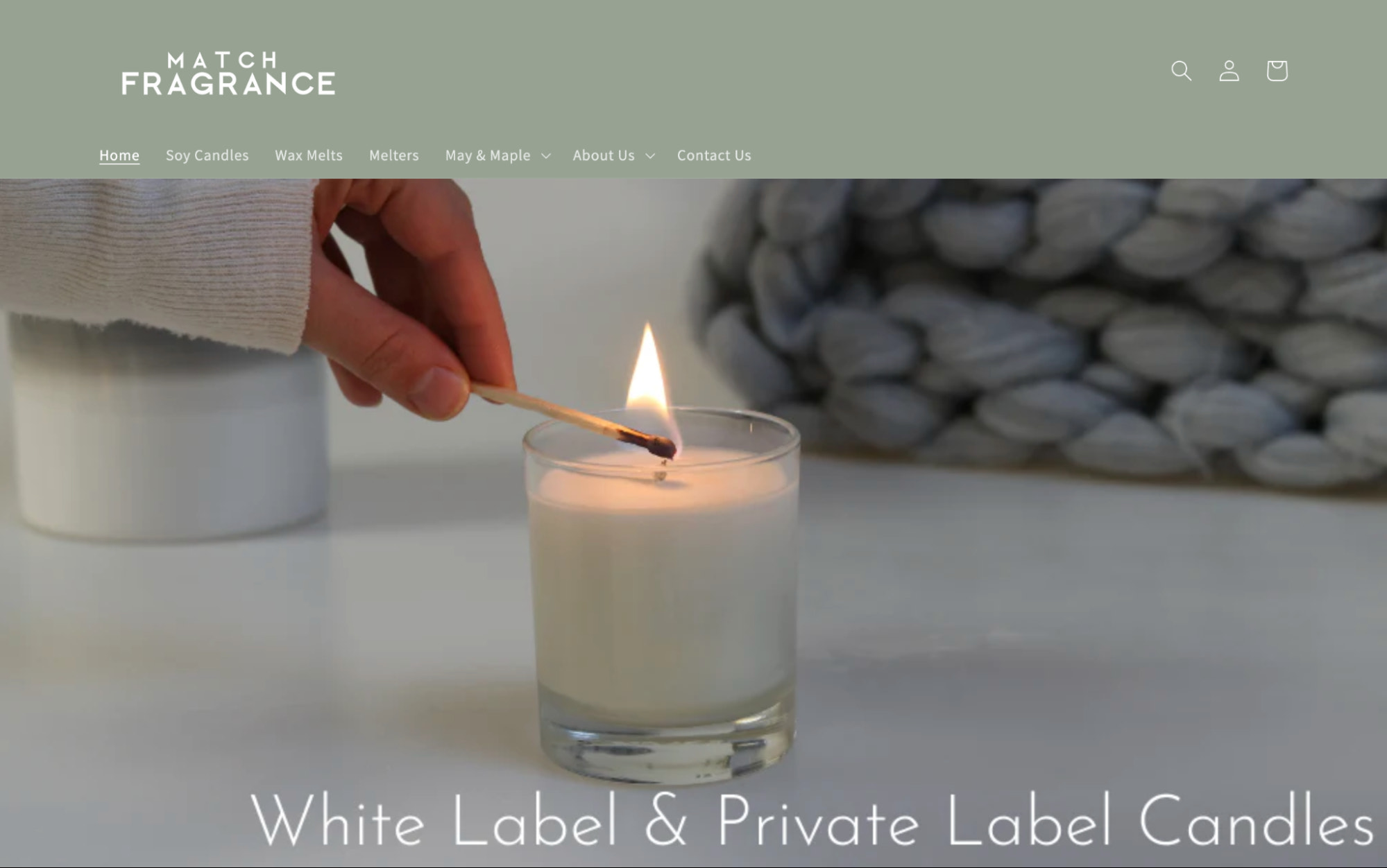 Image of a woman lighting a candle on Match Fragrance’s homepage