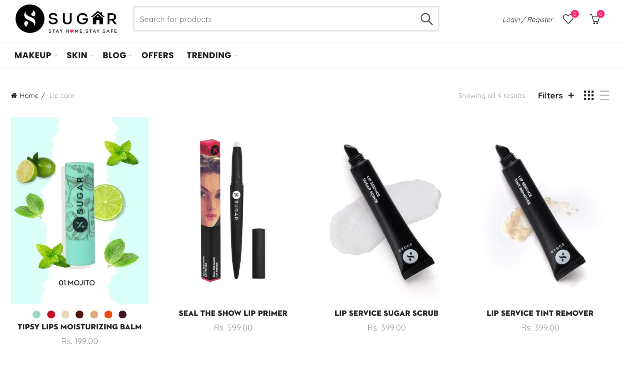 SUGAR cosmetics online store selling lip care products