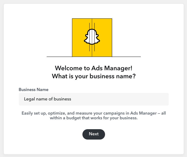 Setting up a Snapchat business account.