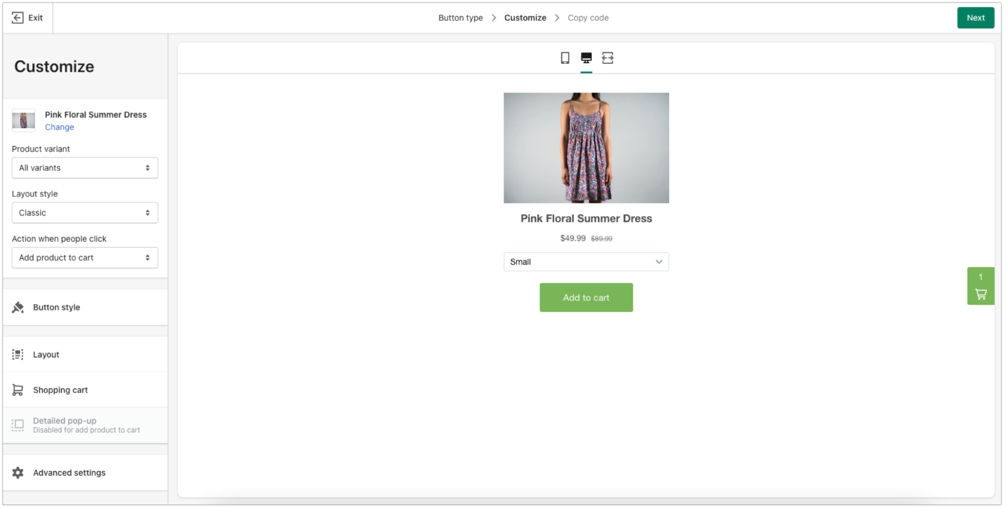 Customize Shopify Buy Button screen in the Shopify Admin