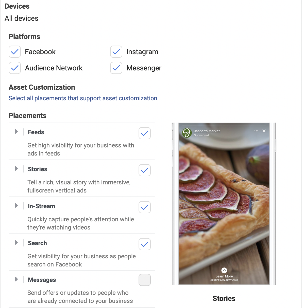 Image of selecting your budget, audience, and length of Instagram story ad