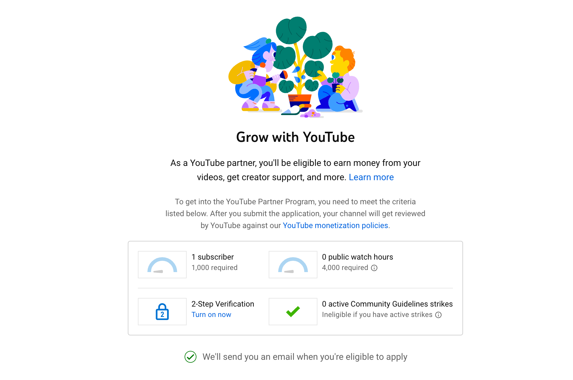 Screenshot inviting YouTubers to join the YouTube Partner Program