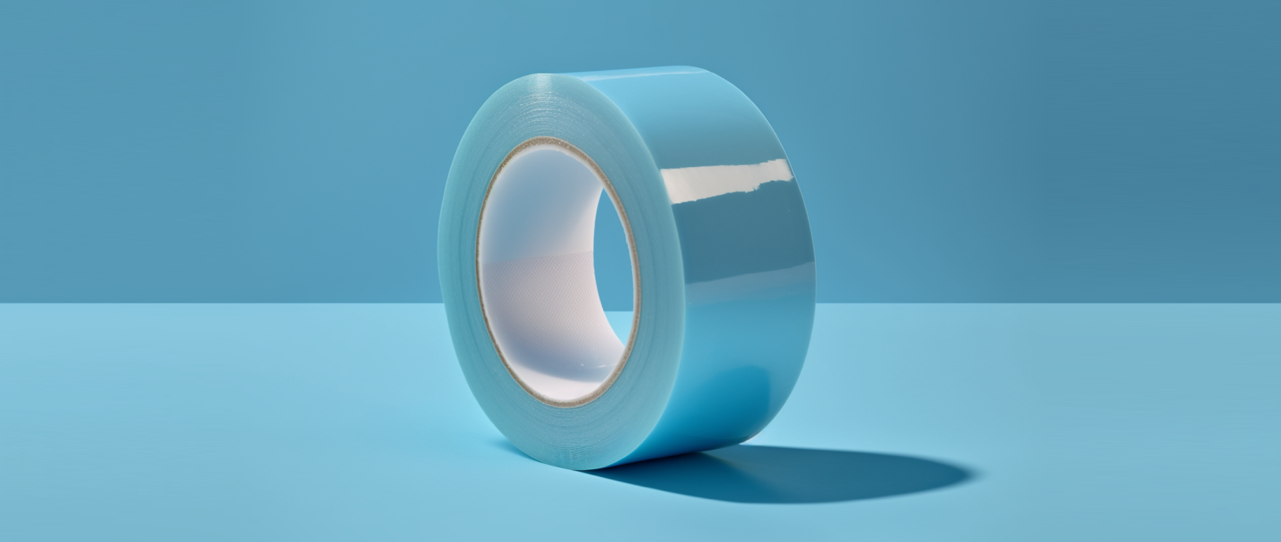 A blue roll of tape on a blue background.