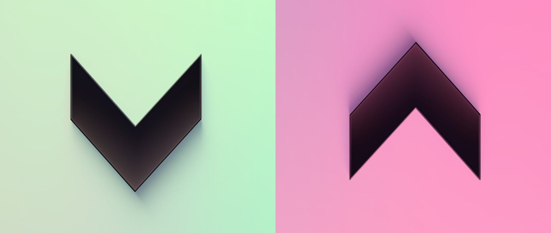 a black arrow points down on the left side of the screen against a green background, and on the right side is a black arrow pointing up against a pink background: inbound sales vs outbound sales