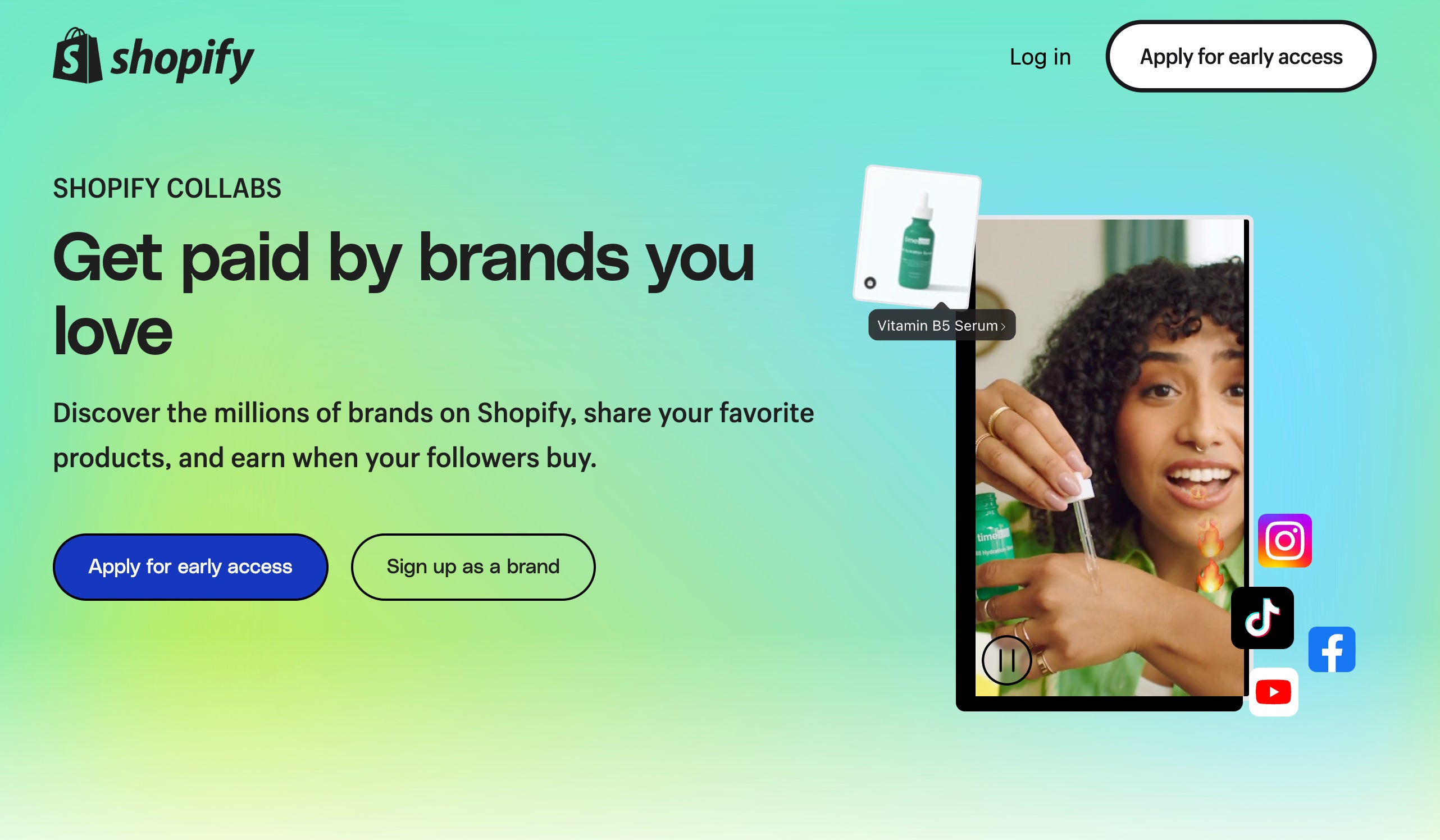 Screengrab of the website for influencer marketing software, Shopify Collabs