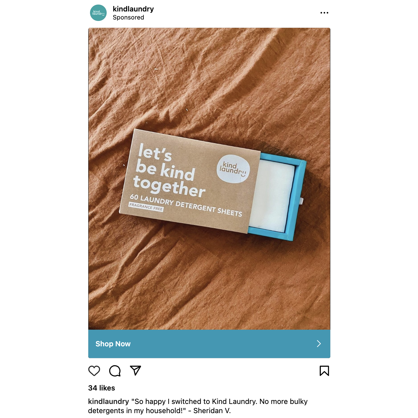 Instagram ad by Kind Laundry to gain Instagram followers