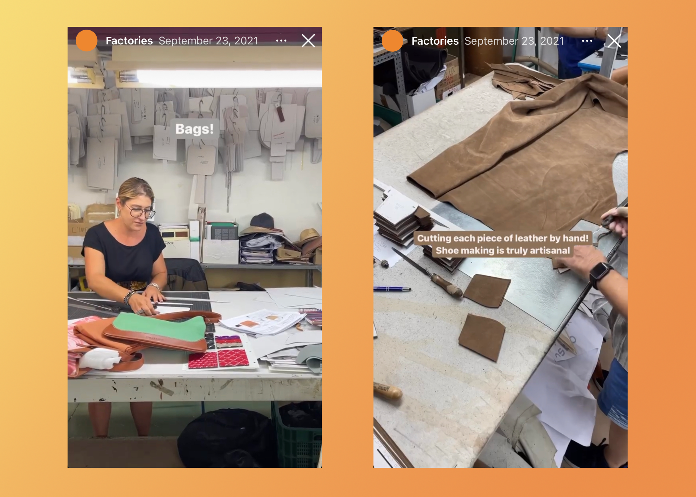 Instagram Story examples showing the tool used to show behind the scenes of a business