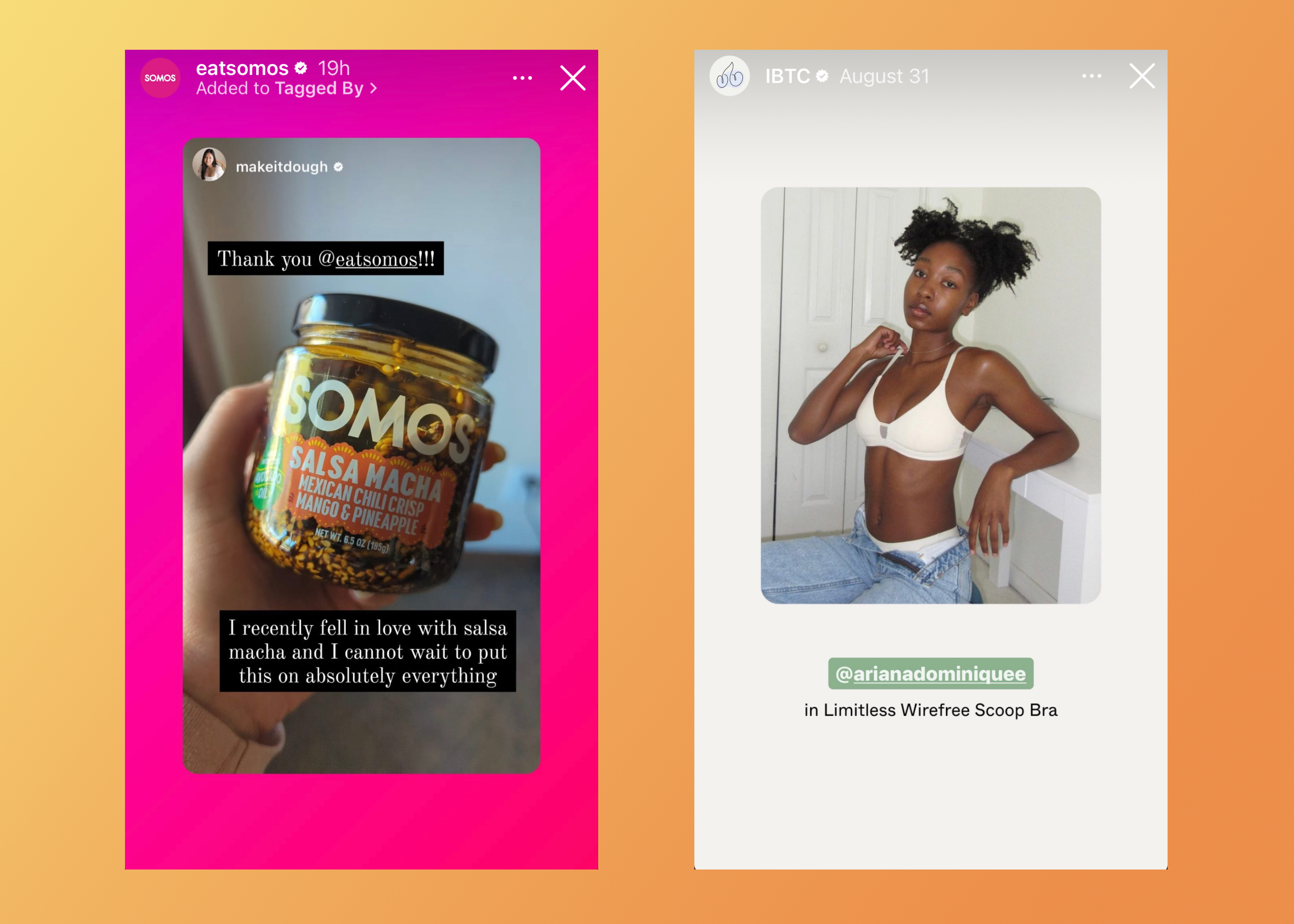 Instagram Story examples showing the tool used to share UGC