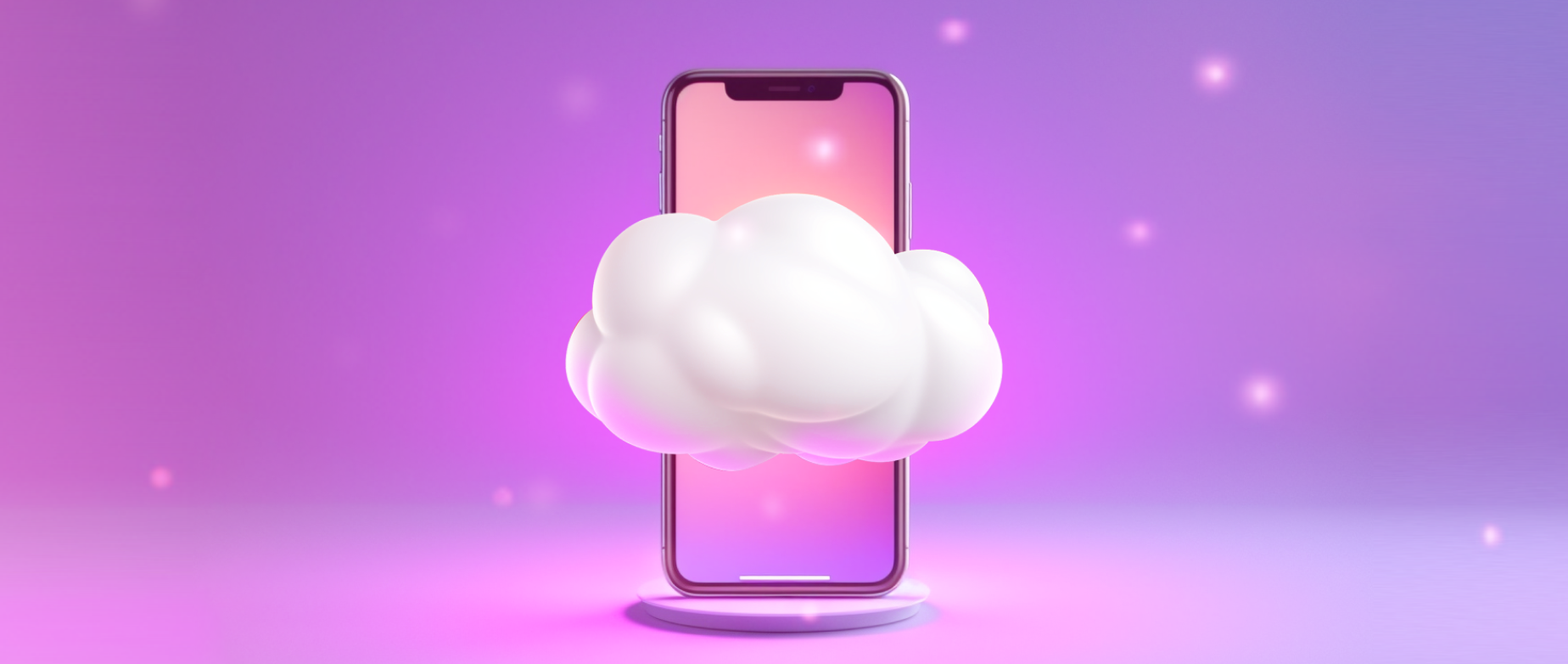 A cloud floats in front of a graphic of a mobile phone